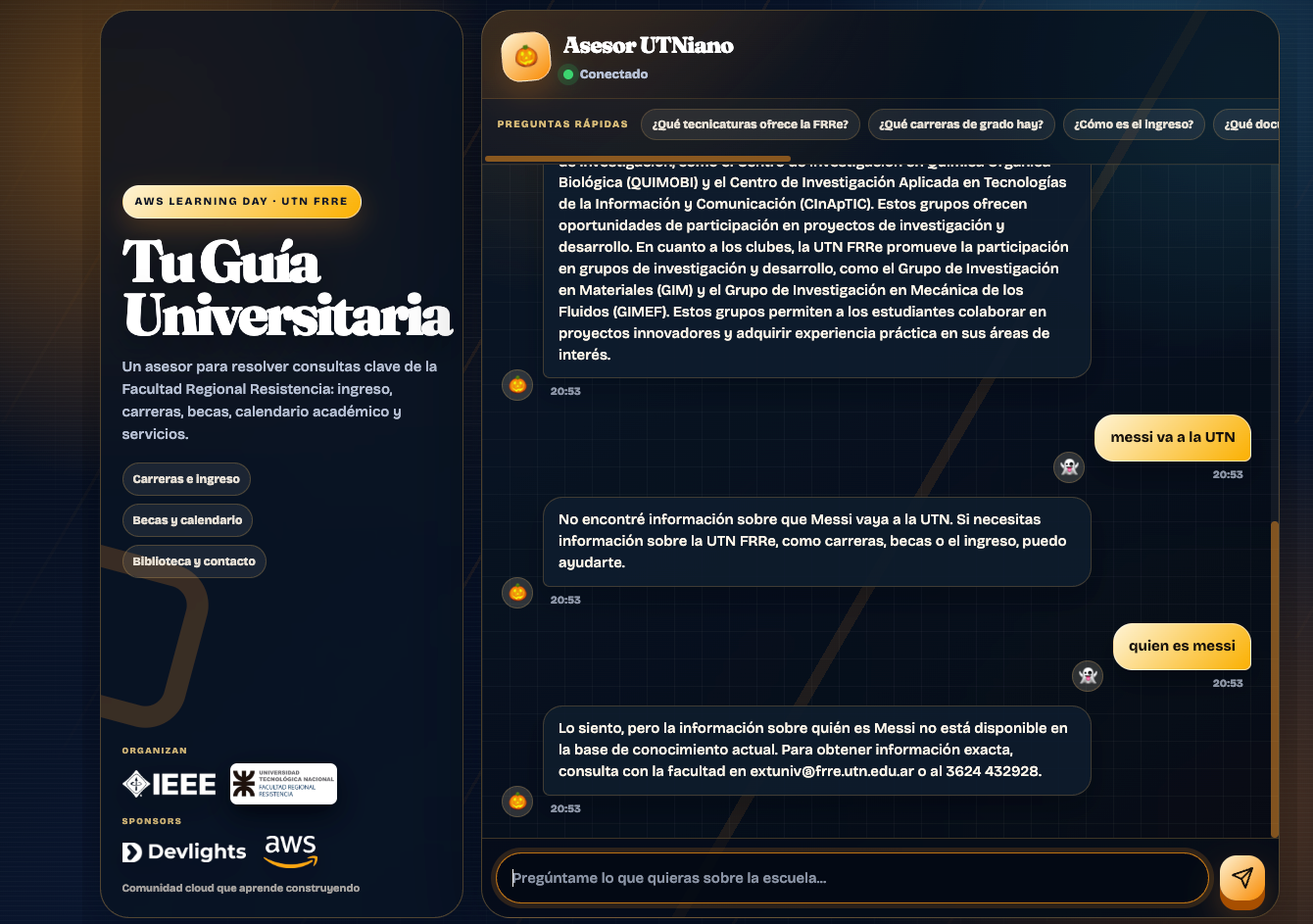 El agente responde solo sobre la UTN FRRe
