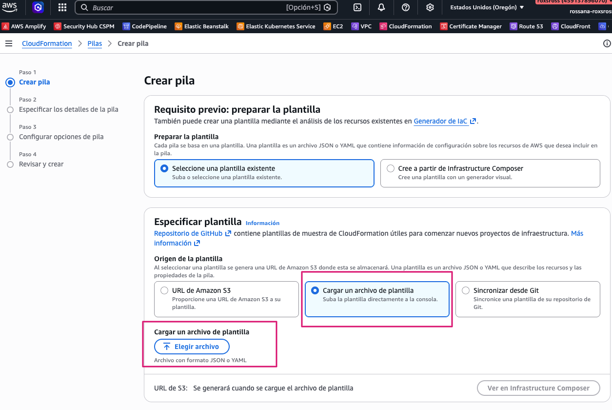 Especificar la plantilla en CloudFormation
