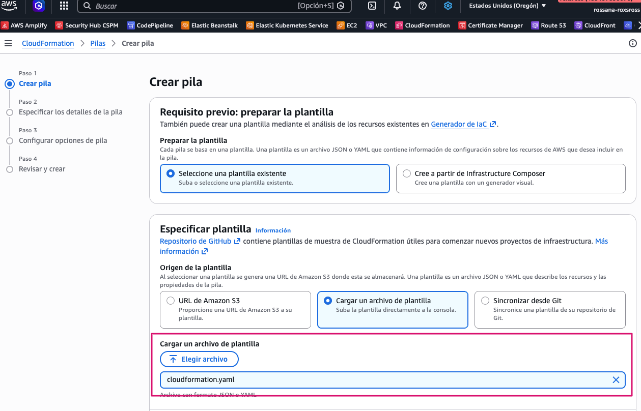 Continuar con la plantilla en CloudFormation