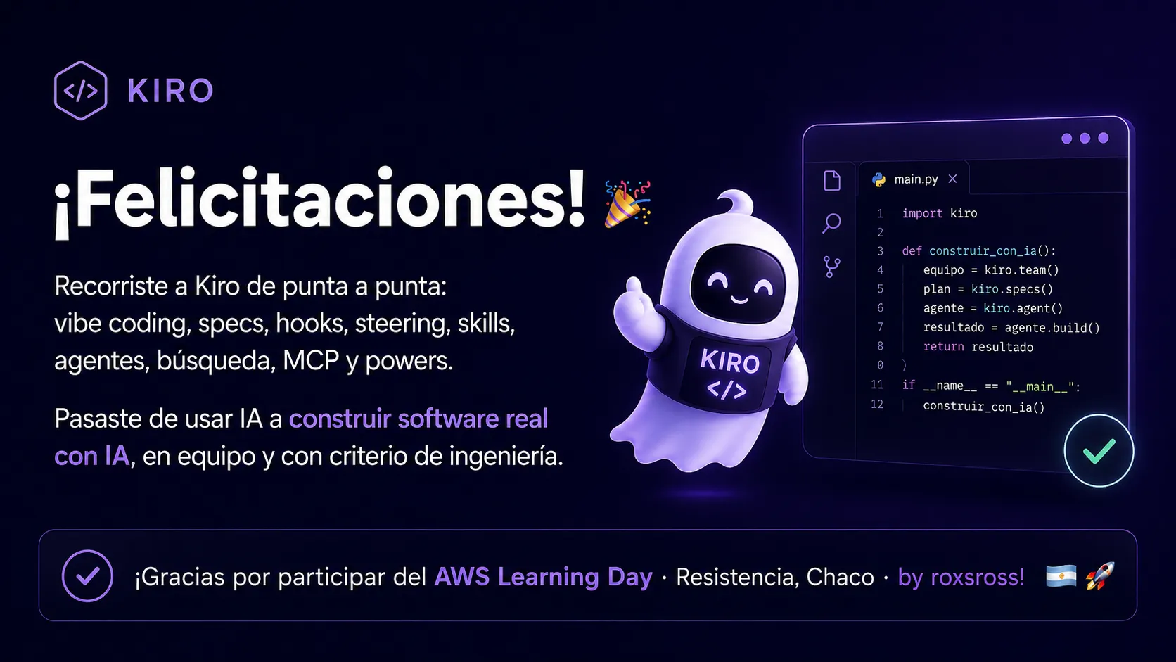 ¡Felicitaciones! Cerraste el AWS Learning Day con Kiro