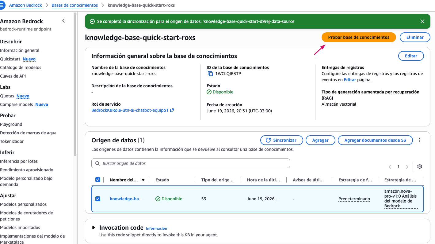 Botón probar Knowledge Base